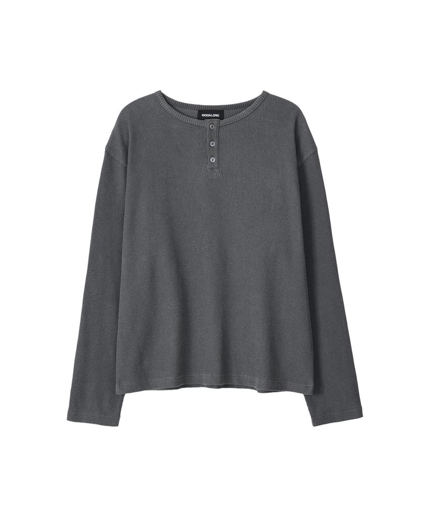 Uallong Многослойная свободная вафельная футболка-henley с длинным рукавом - Выцветший уголь