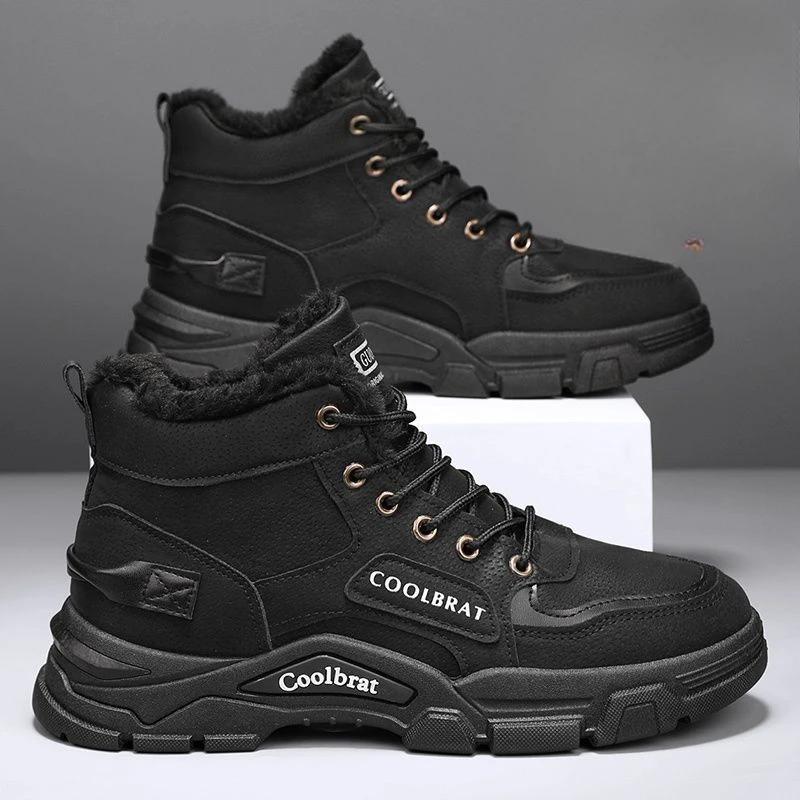 Модные Теплые Влагозащитные Зимние Ботинки на Шнуровке для Мужчин Платформа Брендовая Обувь Удобная Роскошная Противоскользящая Повседневная Флисовая Зимняя Обувь Мужская