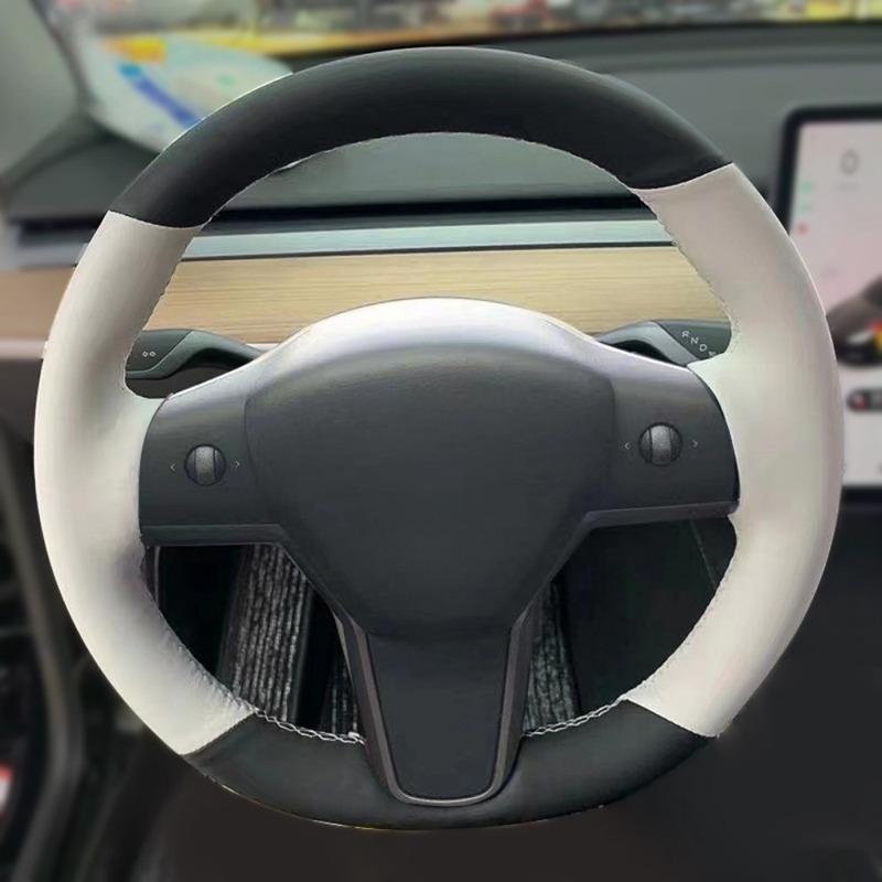 Custom DIY Car Steering Wheel Cover Carbon Fiber Suede Leather For Tesla Model 3 2017 2018 2019 2020 Car Interior Accessories