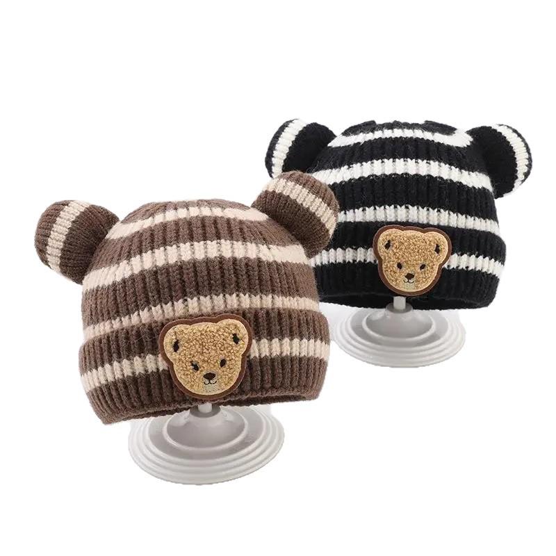 New Customer Special: Adorable Striped Bear Knit Hat for Baby Boys - Cozy Winter Wool Cap