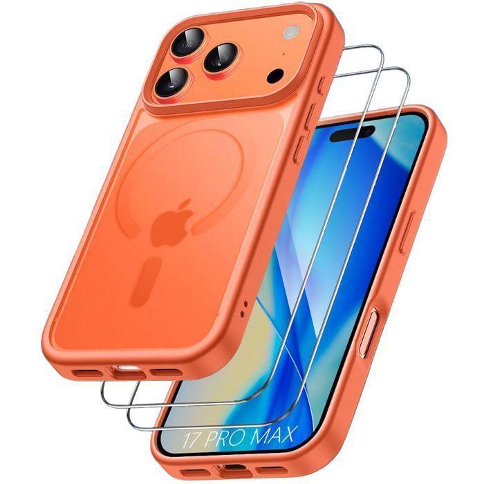 Coque de protection - BOOLING - iPhone 17 Pro Max - Antichoc - avec 2 Verres Trempé - Orange