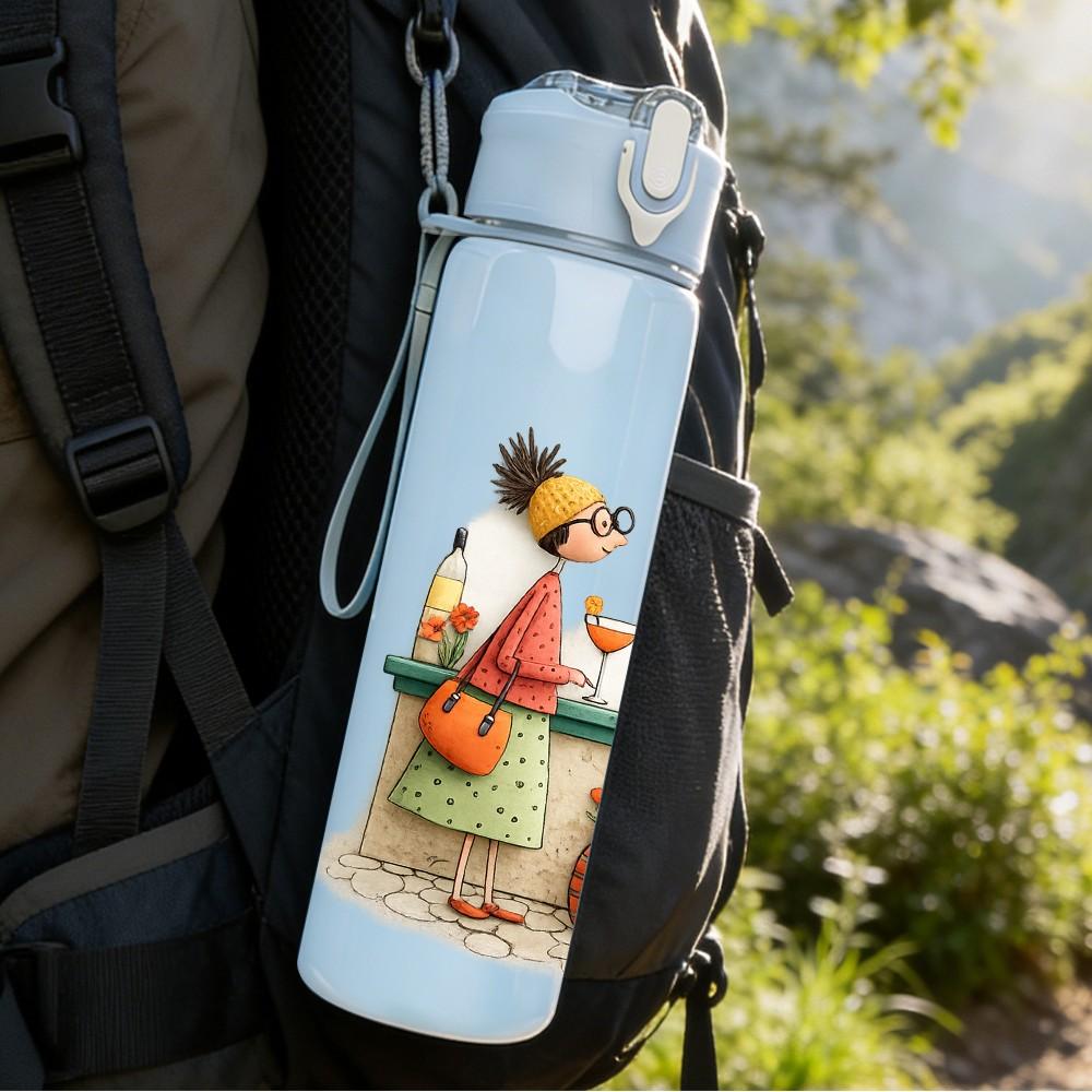 1PC Kid Girl Kitchen Table Scene Print 750ml Color Plastic Sports Water Bottle Leakproof Flip Straw Lid Suitable for Sports Office Home Use