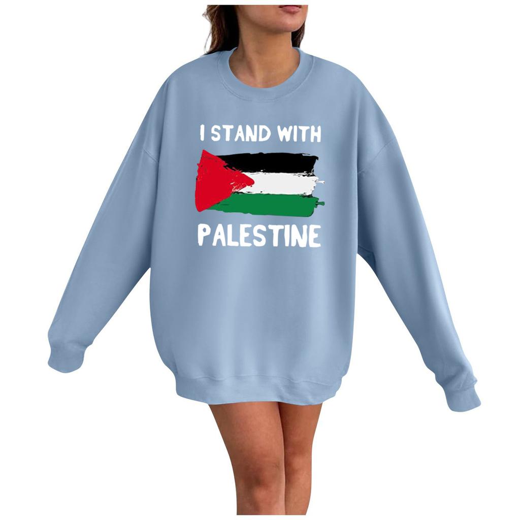 Женская мода Свободный повседневный пуловер с длинным рукавом с принтом Толстовка Топ