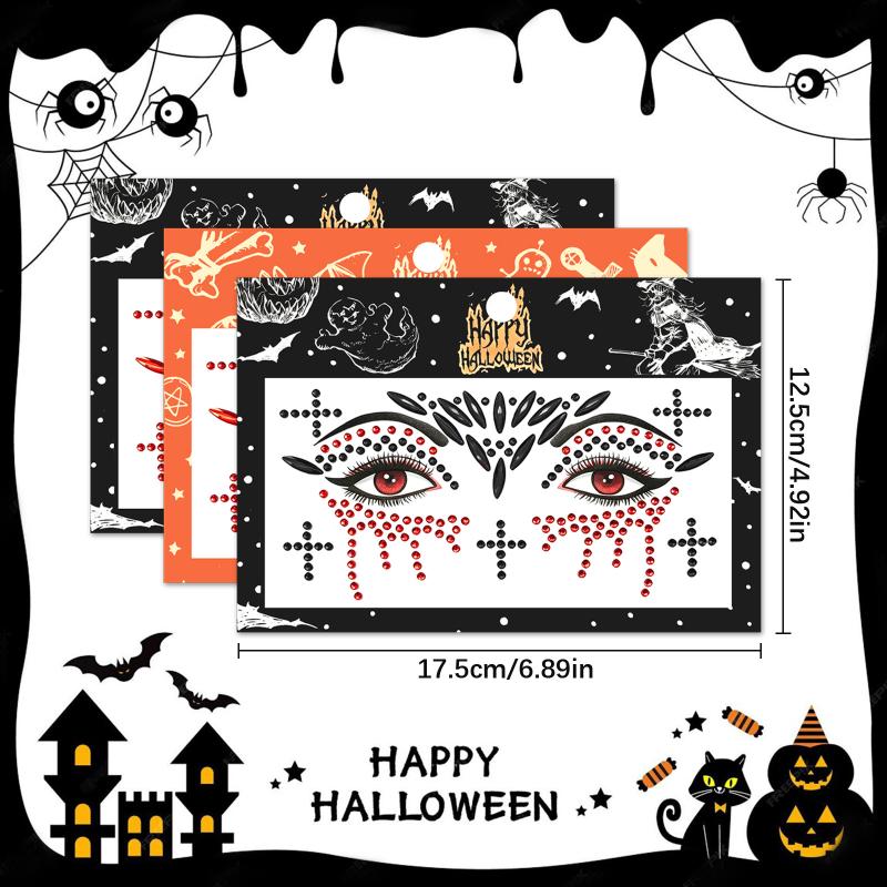 1Pcs Halloween Face  Stickers Red Black Spider Web Cross Scar Self-Adhesive Gem Decals Horror Cosplay Makeup Ornament