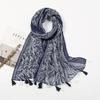 Fresh Printed Cotton and Linen Feel Tassel Scarf Shawl for Summer Ladies Long Scarf Travel Beautiful Long Silk Scarf