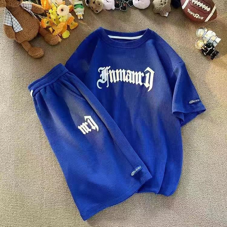 Повседневный костюм из вафельной ткани, мужская летняя футболка с короткими рукавами из шелка, мужская спортивная одежда