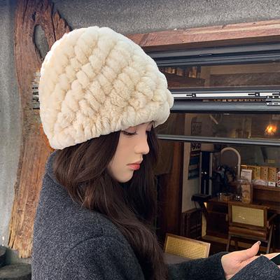 Шапка из натурального кроличьего меха рекс Женская утолщенная шапка для волос Меховая защита от холода и тепла Защита ушей Плюшевая вязаная шапка Осень-зима Шапка-балаклава