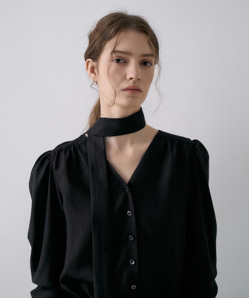 Lamerei Tie V-Neck Dress[Lmbfspdr808]-Black