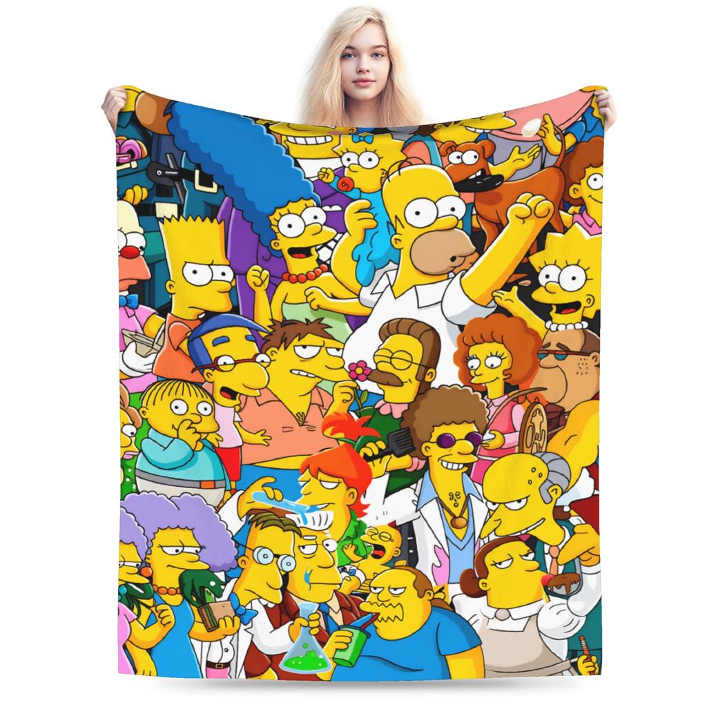 S-Simpsons Family Cartoon Characters Throw Blanket Soft Graphic Blankets For Bedroom Camping Flannel Bedspread Bed Cover
