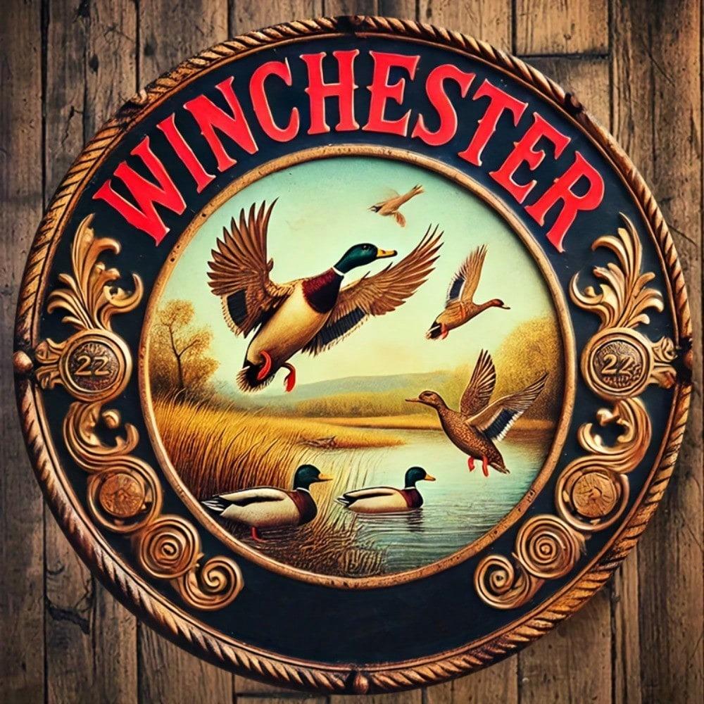 Металлическая табличка Winchester для охоты на уток, x дюймов, винтажный настенный декор для гаража, бара, паба, рельефная жестяная пластина в деревенском стиле