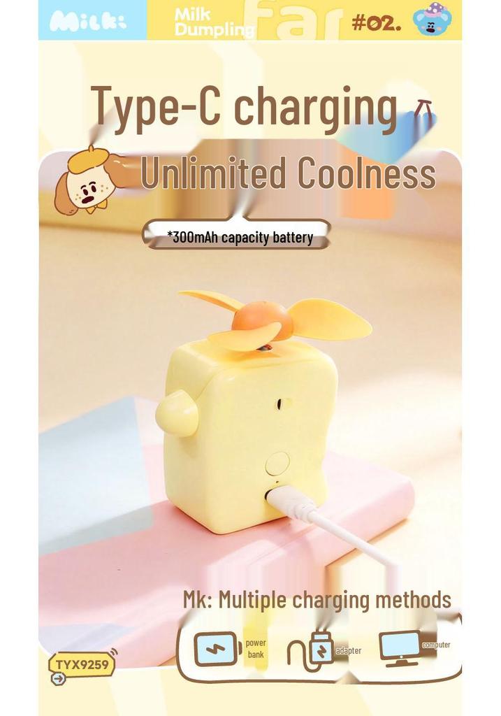 2026 Mini Handheld USB-Charged Student Portable Cute Cartoon Milk Bottle Fan