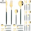 Gold 24Pcs Dinnerware Cutlery Set Knife Fork Coffee Spoon Tableware Set Mirror Stainless Steel Flatware Western Kitchen Silverware