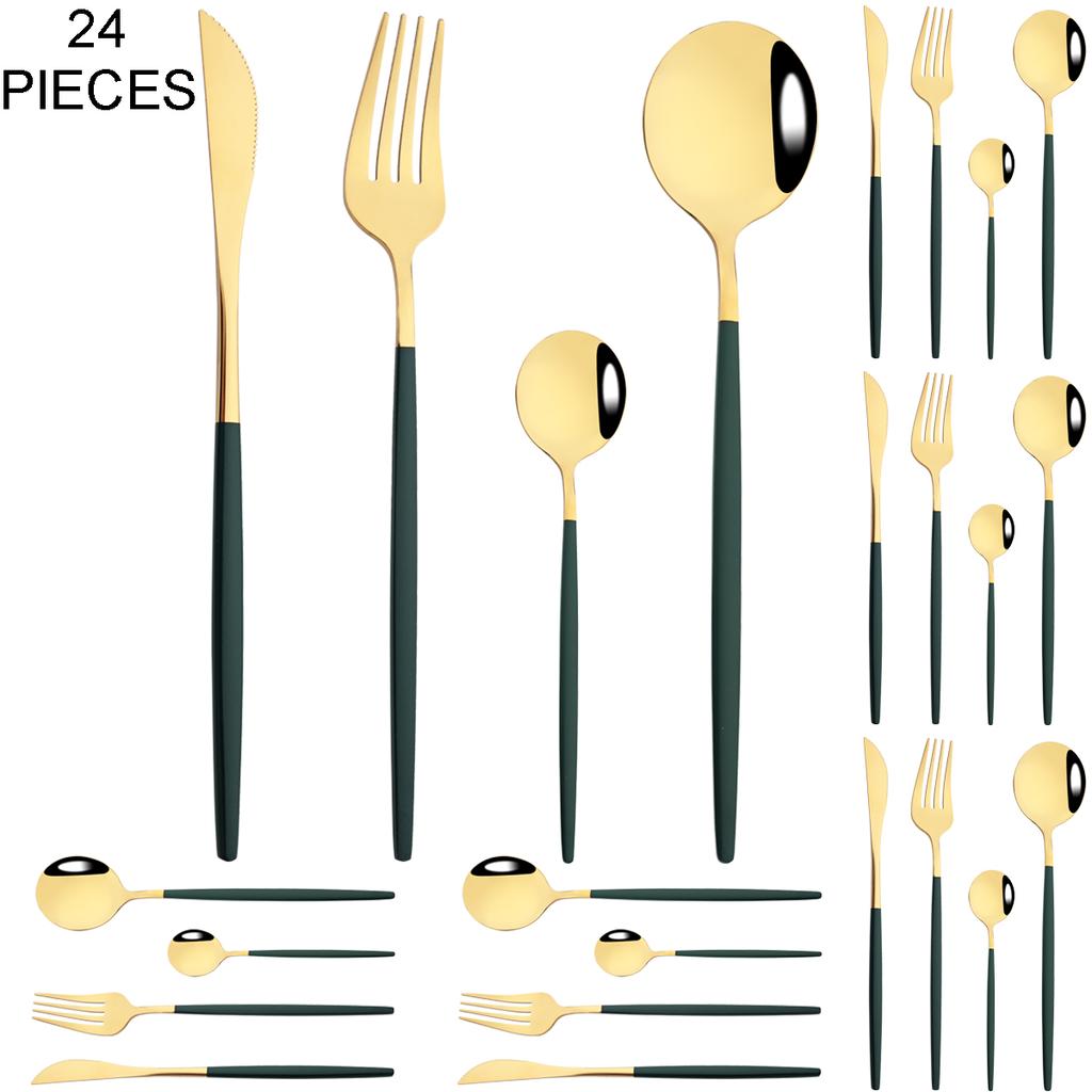 Gold 24Pcs Dinnerware Cutlery Set Knife Fork Coffee Spoon Tableware Set Mirror Stainless Steel Flatware Western Kitchen Silverware