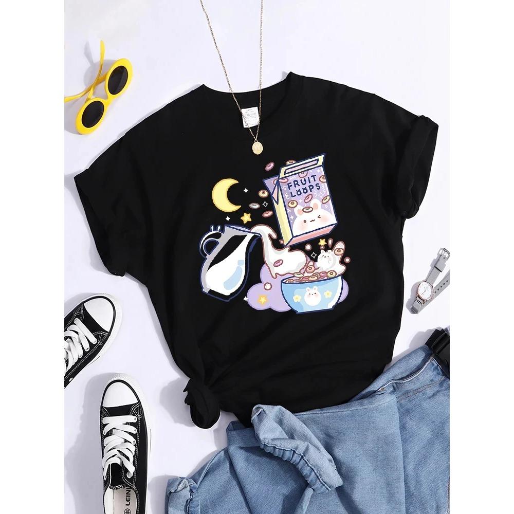 Niche Comfortable Shirt Niche Women Tshirts Vital Breakfast Fruit White Milk Harajuku T-Shirt Aesthetic Clothes Plus Size Tees
