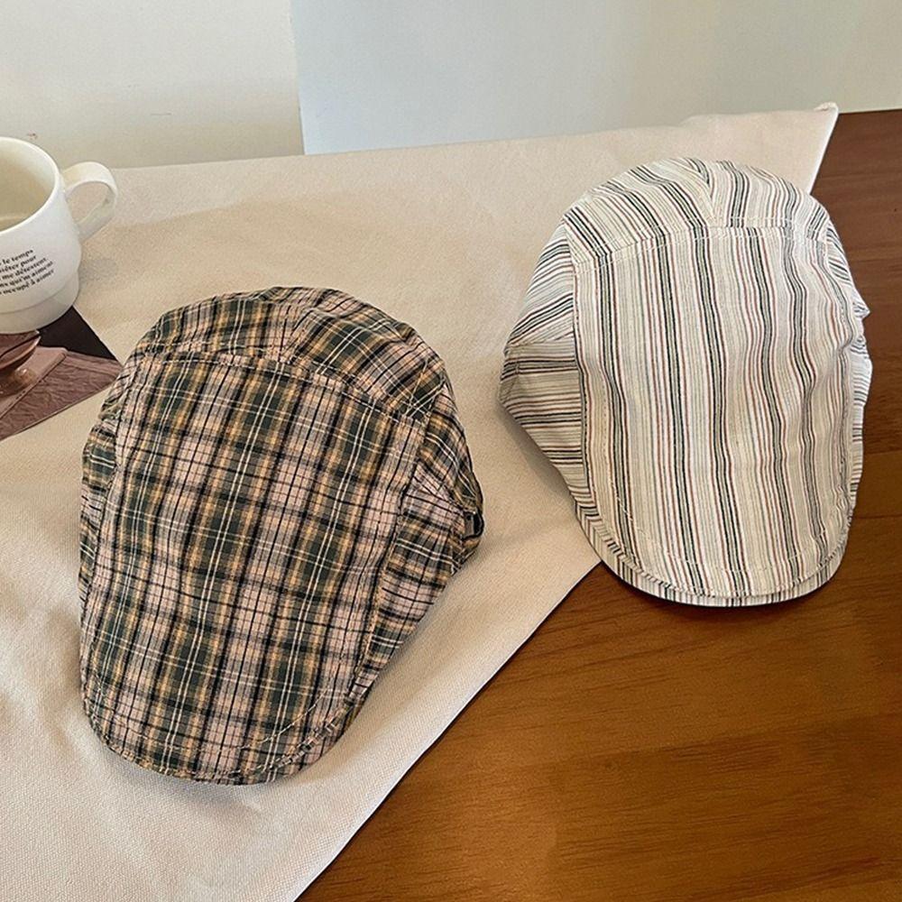 Y2k Newsboy Cap Striped Painter Hat New Peaked Caps Female