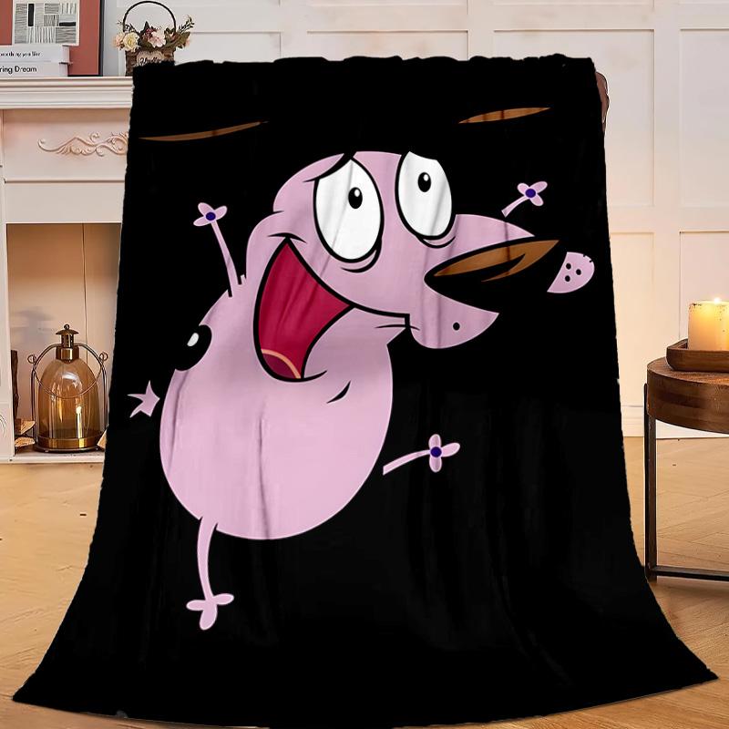 1PC Cowardly Dog Cartoon Flannel Blanket Gift, Suitable for Both Men And Women, Soft Ideal for Beds And Sofa, Birthday Or Christmas Gift