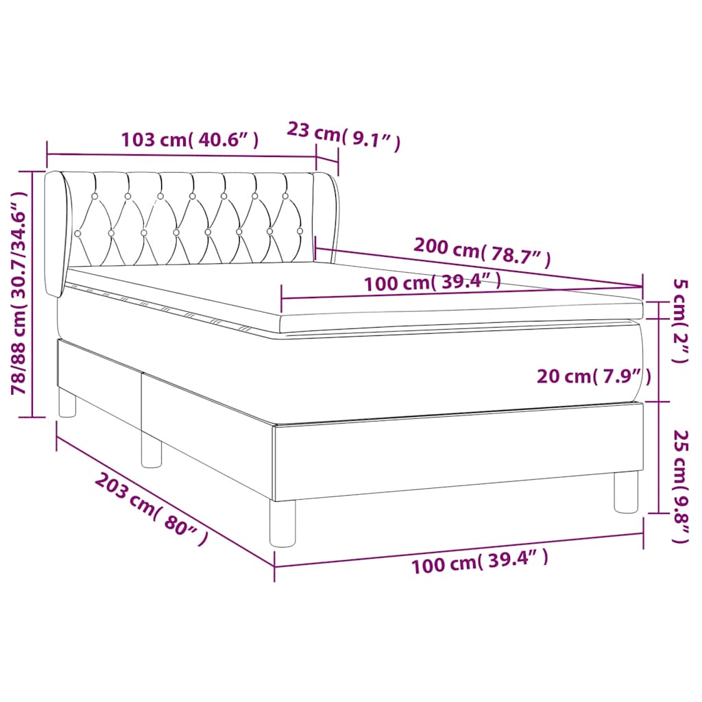Box Spring Bed with Mattress Dark Green 100 x 200 cm Velvet