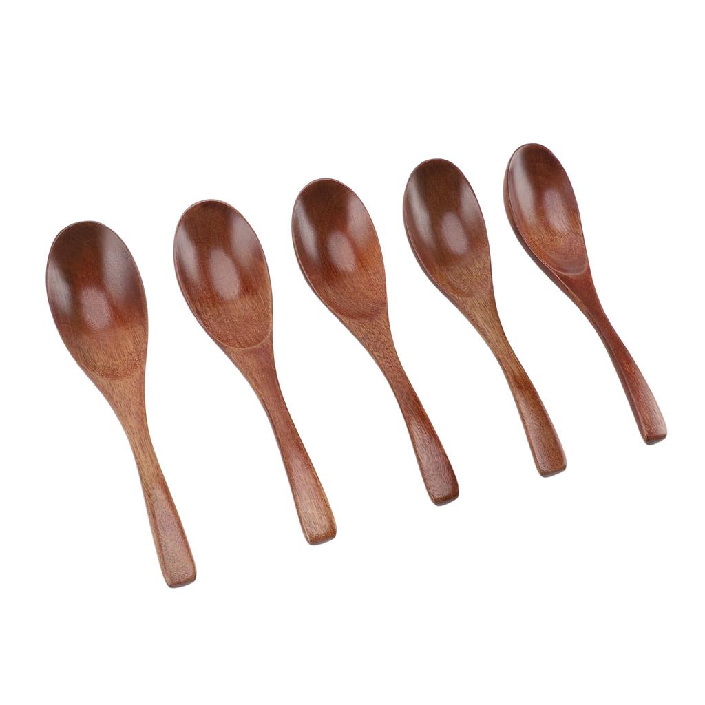 5Pcs Handmade Japanese Wooden Soup Spoons 6 Inch Long Wooden Spoons for Coffee Tea Drinks