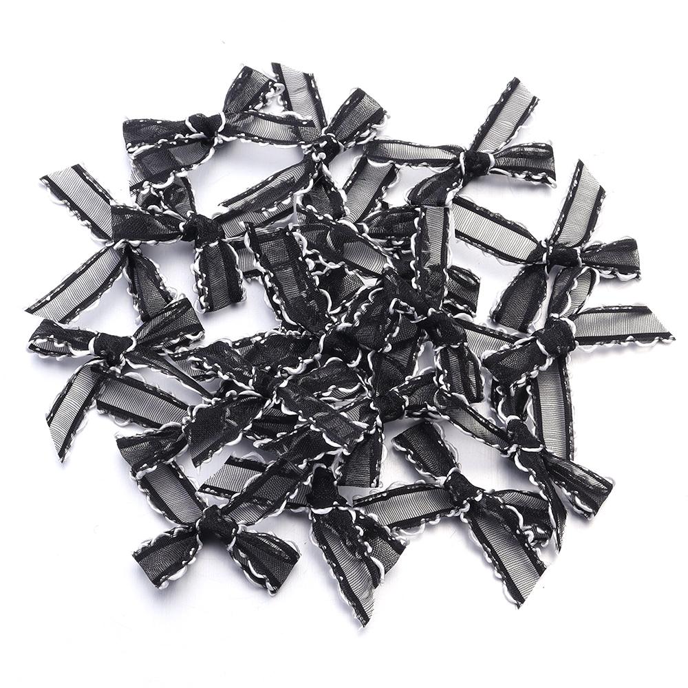 20pcs/lot 3.5x4cm Gauze Bows Colorful Small Size Satin Ribbon Bowknot Flower for Craft Handwork DIY Party Decoration Supplies