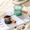 Glass Measuring Cup with Wooden Handle For Coffee Milk Espresso Kitchen Baking Tools Graduated Scale Home Bar Gift