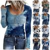 Women's T-shirt Fashion Casual Printed U Collar Button Long Sleeve Top