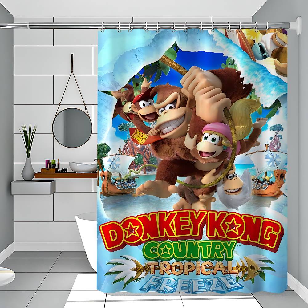 D-Donkey Kong Pattern Bathing Curtain Bathroom Shower Curtain Waterproof With 12 Hooks Home Deco