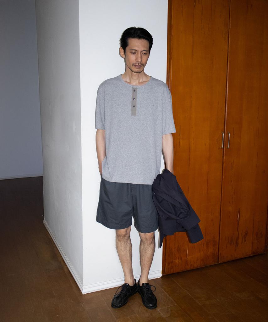 BLANKROOM Noble Henley Neck Half Tee_Melange Gray