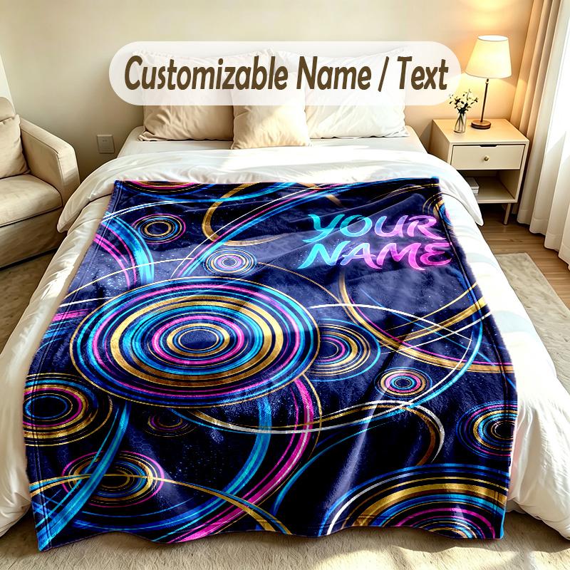 Abstract Geometric Theme Custom Blanket Personalized Name & Text Customized Soft Warm Throw Blanket Home Decor