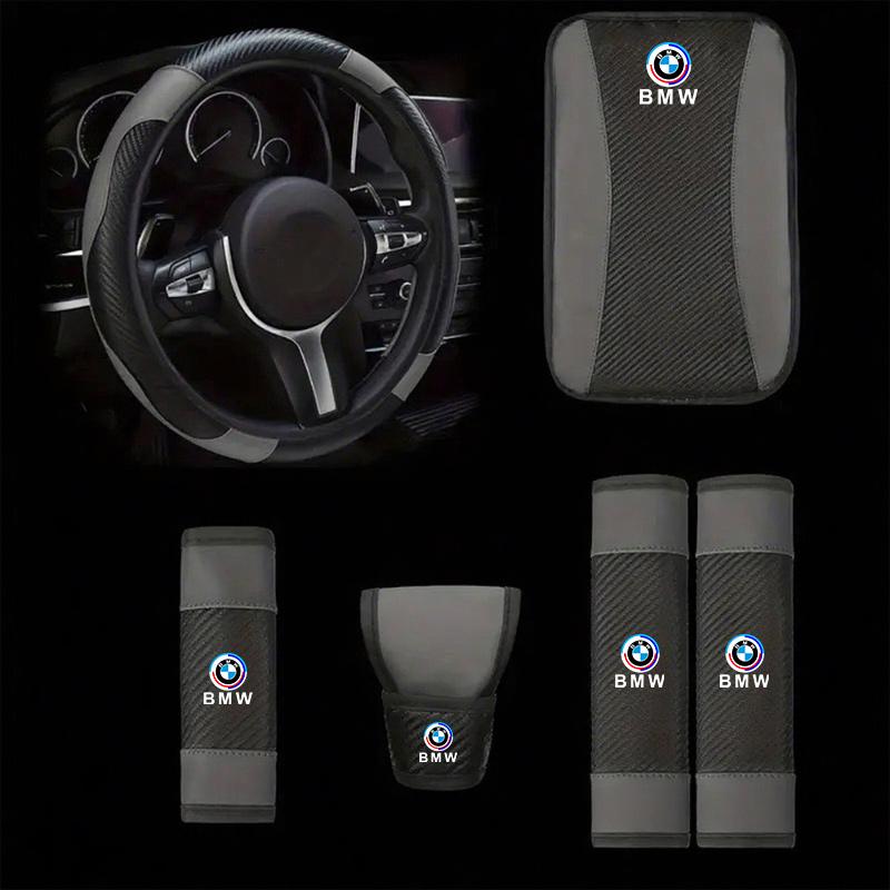 BBKS3 6Pcs Steering Wheel Cover Safety Shoulder Cover Armrest Pad Handbrake Sleeve For BMW 50th E39 E46 E90 X1 X3 X5 G20 G30 M2 M3 M4