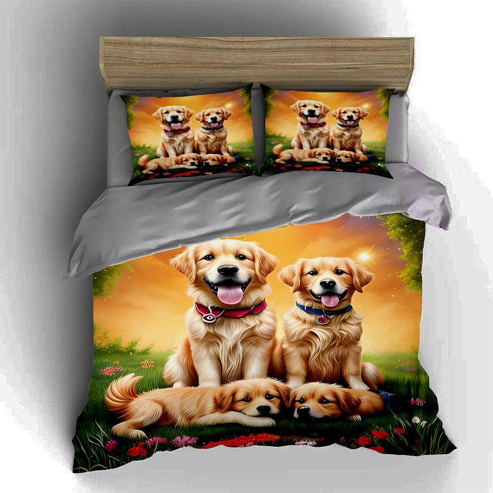 Golden retriever artwork Bedding Duvet cover sets Duvet covers Pillowcases gifts (1 * Duvet Cover 2 * Pillowcases, without duvet insert)