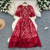 Летние женские элегантные платья с круглым вырезом и коротким рукавом, кружевные вышитые цветочные вечерние платья