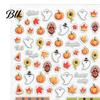 Fall Themed Nail Accessories Art Stickers for Halloween Thanksgiving, Autumn Turkey Pumpkin Maple Leaf Manicure Sticker, Embossed Waterproof Adhesive