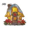 Christmas Cabin Hanging Decoration Moon-Shaped Wreath Acrylic Ornament, Butterfly Angel Floral Stained Glass Style Mosaic Waterproof Indoor Atmosphere
