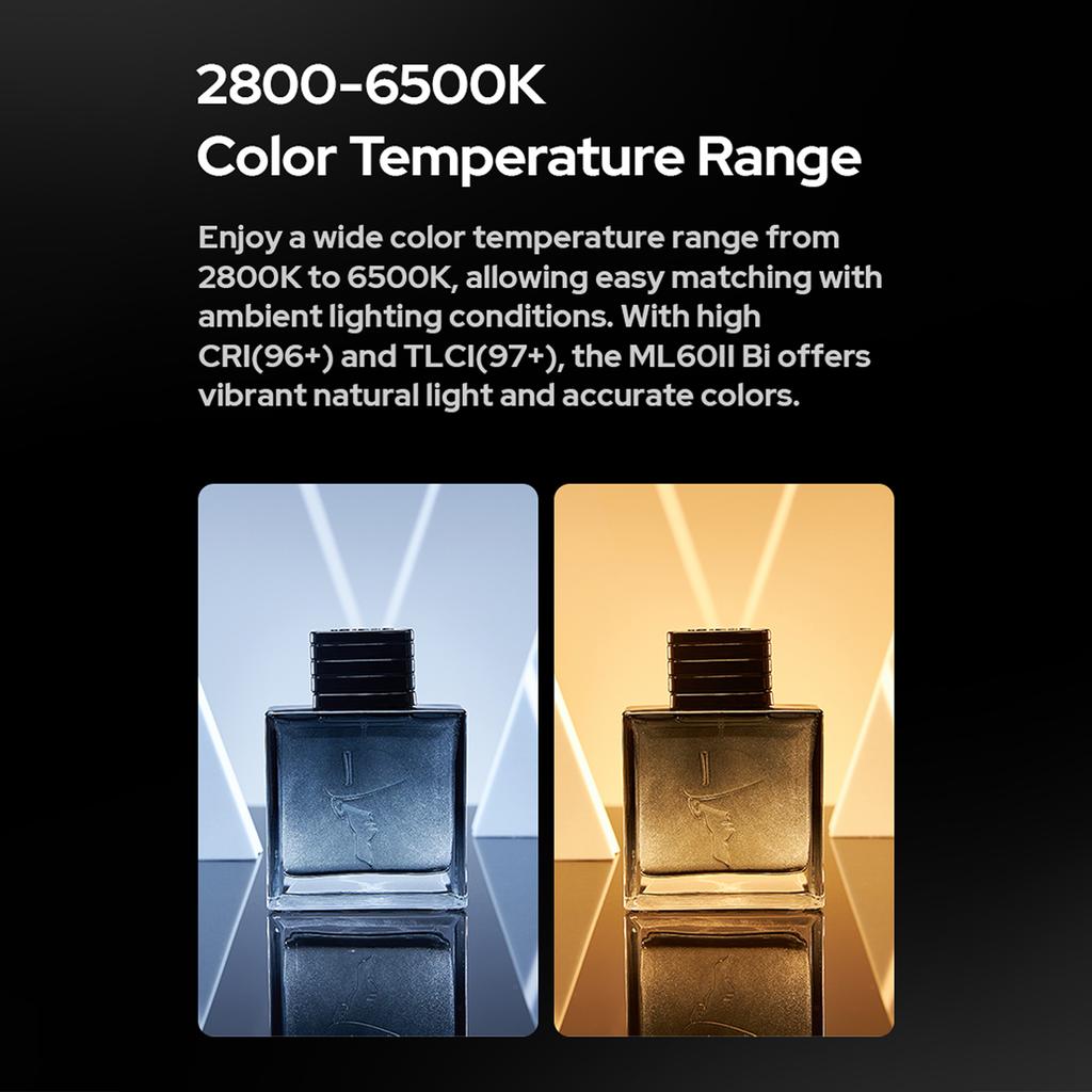GODOX ML60II Bi, 70 Вт, двухцветный светильник для видеосъемки, 2800K-6500K, индекс цветопередачи с регулируемой яркостью более 96 с GODOX