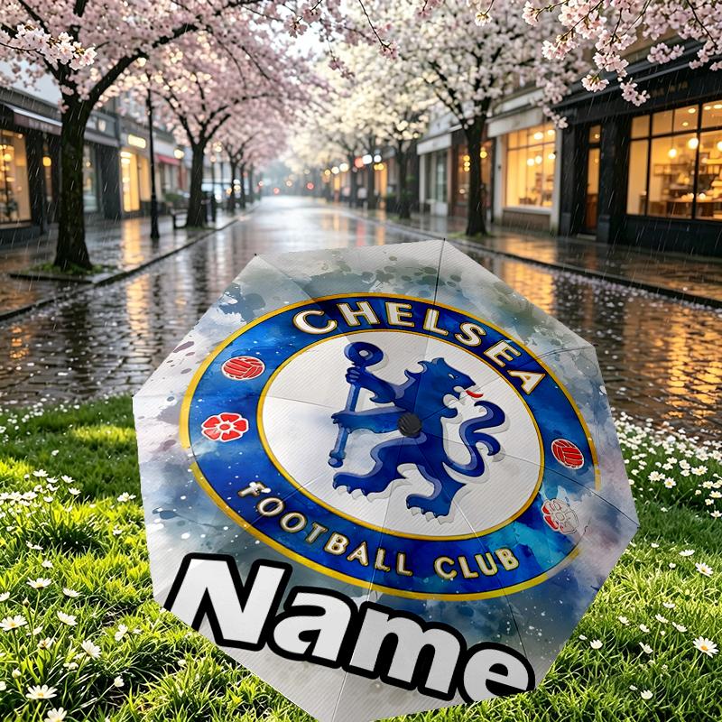 Custom Name Personalized Chelsea F.C Print Umbrella, Auto Open Close, 8‑Rib Sturdy Frame, Commute Camping Hiking Use, Birthday Gift