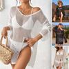 Women Beach Cover Up V-Neck Long Sleeve Side Slit Design Sun Protection. Loose Fit See-through Cover Up Dress
