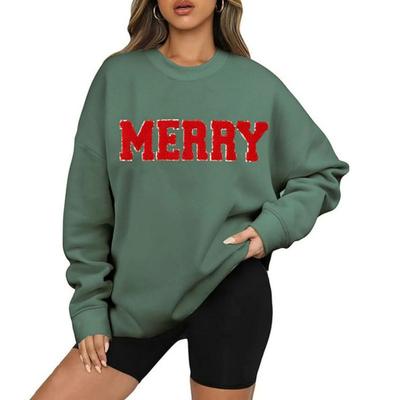 Женская толстовка с круглым вырезом, средней длины, свободный верх с узором из монограммы, эластичные манжеты