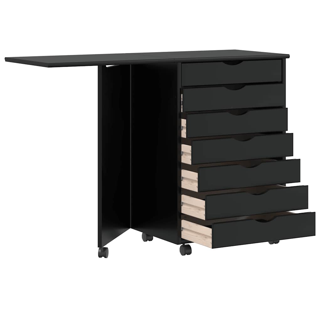 Mobile Filing Cabinet with Desk MOSS Black Solid Pine Wood