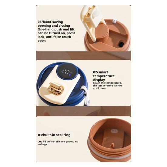 450 мл Умная кофейная вакуумная кружка с дисплеем температуры, герметичная крышка, изолированная кружка из нержавеющей стали для путешествий, работы, спортзала на открытом воздухе