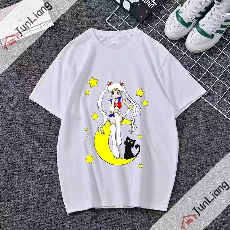Sailor Moon Graphic T Shirts Japanese Anime Kawaii Y2k Clothing Alphabet T-shirt Streetwear Sportswear Unisex Tops Goth Clothes