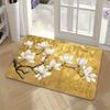A Minimalist Magnolia Relief Modern Pattern Welcome Mat for The Entrance, Featuring a Golden Foil Base with a Relief Design of Magnolias. This New Art