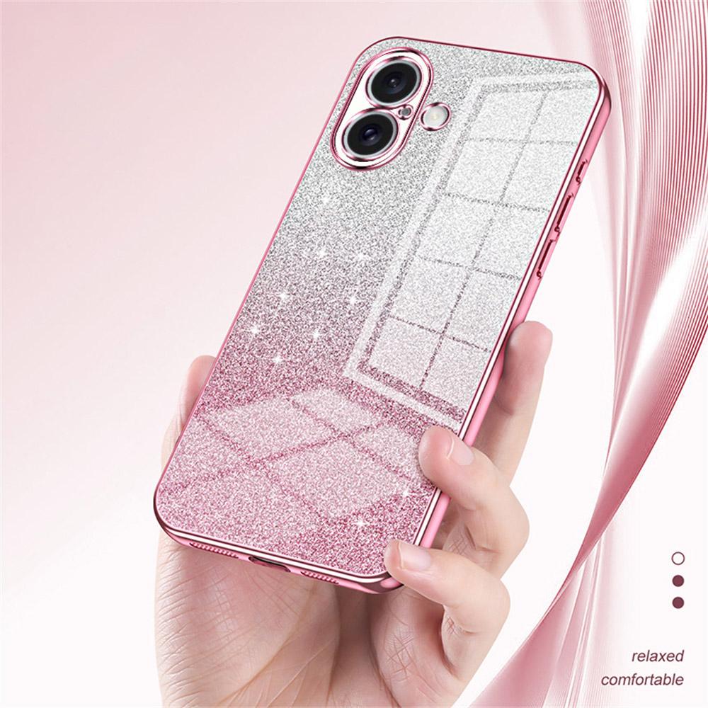For iPhone 16 Case Electroplating Gradient Glitter TPU Phone Cover - Pink