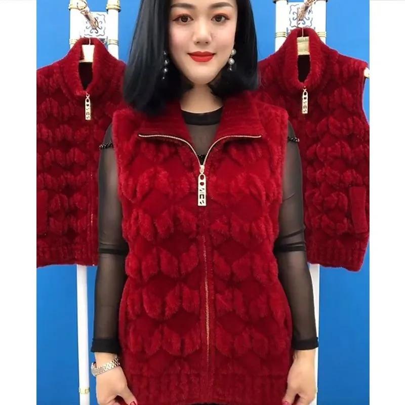 Fall/Winter Vest Women's Mink Velvet Padded Warm Zipper Coat Double-Sided Velvet Middle-Aged and Old Mothers Wear Vest Size 6XL
