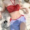 Thailand vacation split bikini sexy babes striped simple loose shorts hot spring beach seaside three-piece set