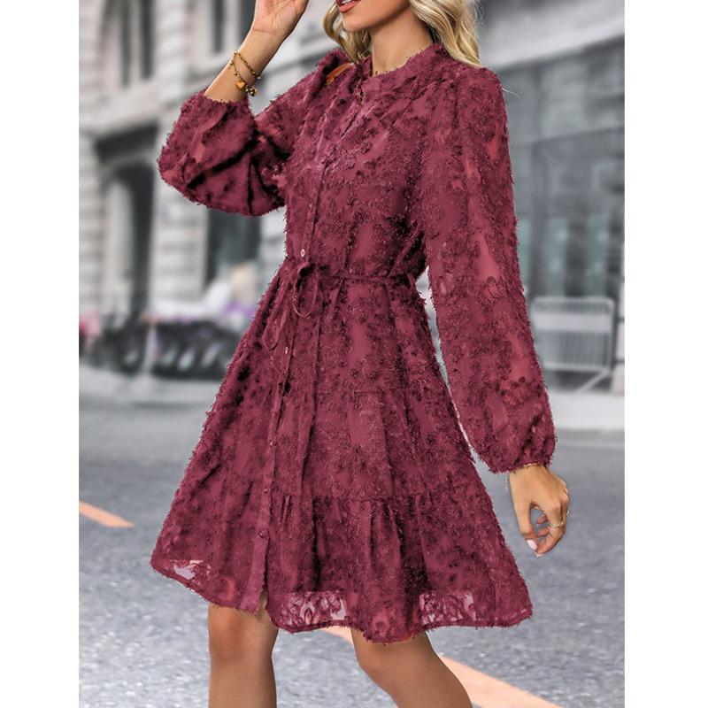 Spring and Summer Elegant Retro Lace Long Sleeve Dress Women Fashion A Line Casual Loose Dresses Women Slim Fit Solid Party Club Female Dress 26645