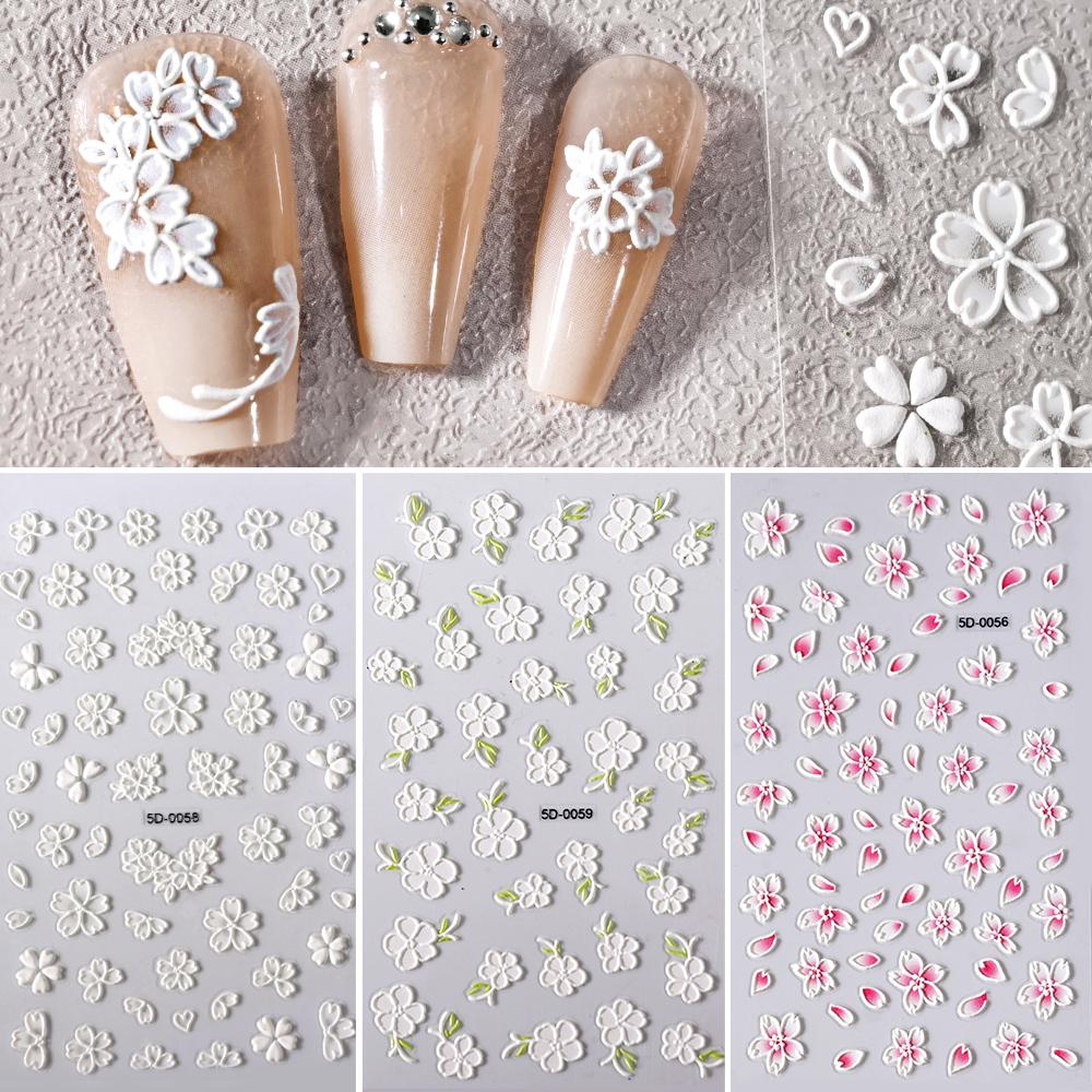 1pc 5D Bee Butterfly Flower Embossed Nail Sticker Self-Adhesive Acrylic Sunflower Engrave Decal Manicure Slider Decoration6x10cm
