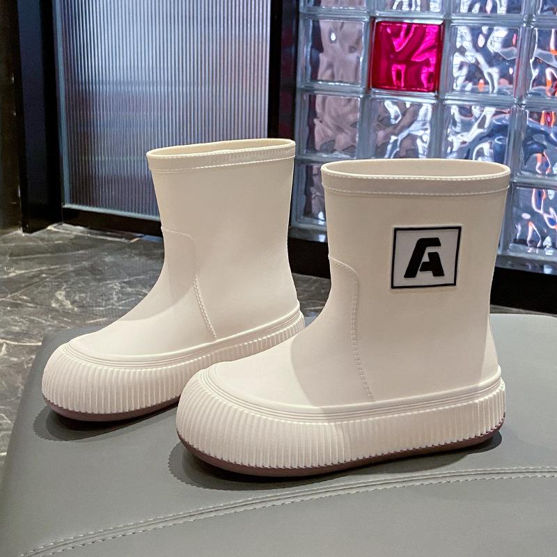 Зимние модные женские резиновые сапоги средней длины с толстыми подошвами, нескользящие женские резиновые сапоги, нескользящая обувь для отдыха на природе