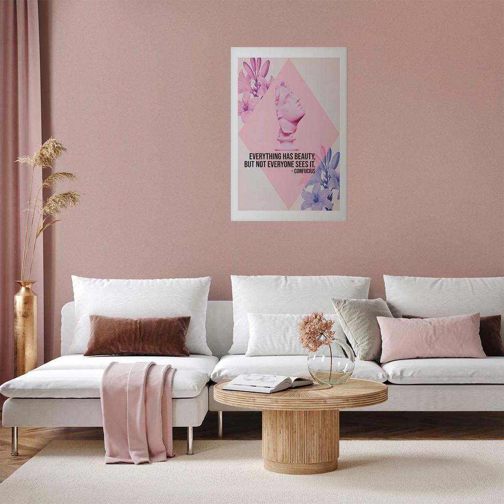 Plakat - Konfucjusz O Pięknie - Popiersie W Różu Z Kwiatami I Cytatem