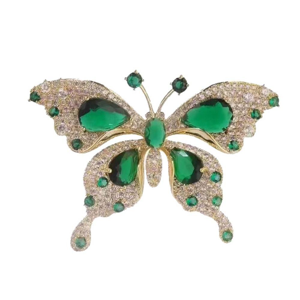 Retro Green Butterfly Brooch Crystal Butterfly Brooches Green Butterfly Suit Collar Pin  Daily