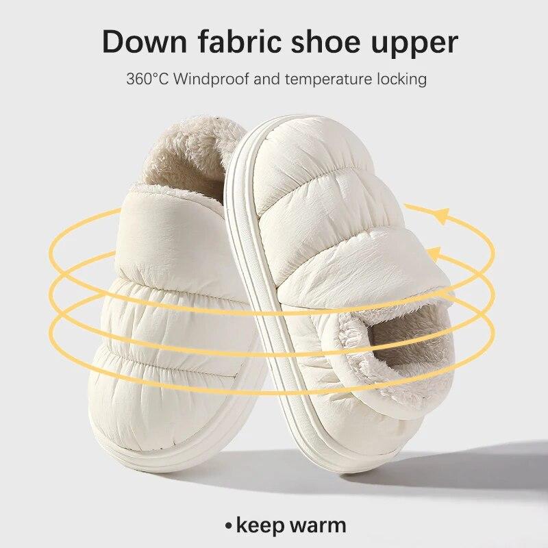 Плюшевая обувь для женщин, мюли для дома и снаружи, зимние домашние теплые пушистые нескользящие ботинки, хлопковая обувь на меху, мужские кроссовки для улицы